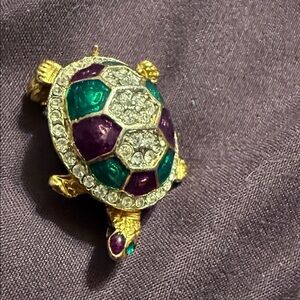 Elegant Gold and Jewel-Toned Turtle Brooch